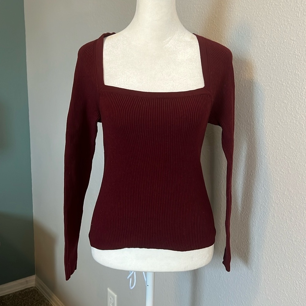 ASOS Squareneck Ribbed Fitted Lightweight Sweater Red Size 4